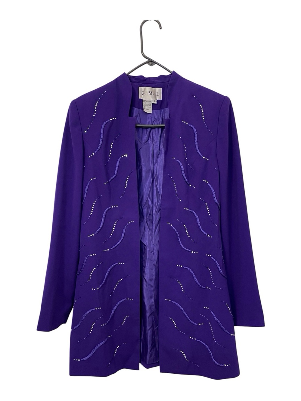 Vintage G.M.I. Women's Purple Open Front Embellished Jacket,6